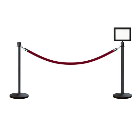 MONTOUR LINE Stanchion Post and Rope Kit Black, 2CrownTop 1Maroon Rope 8.5x11H Sign C-Kit-1-BK-CN-1-Tapped-1-8511-H-1-PVR-MN-PS